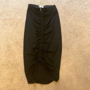 Black Ruched Middle Midi Skirt Free Shipping